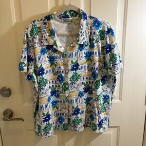 Tropical vibes flowy button down shirt 1X